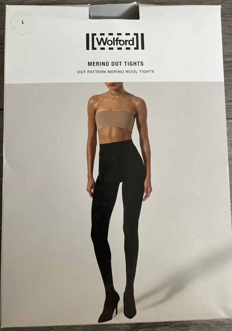 NIB Wolford Merino Dot JacquardTights in Black Size Large Wide Wasitband Soft